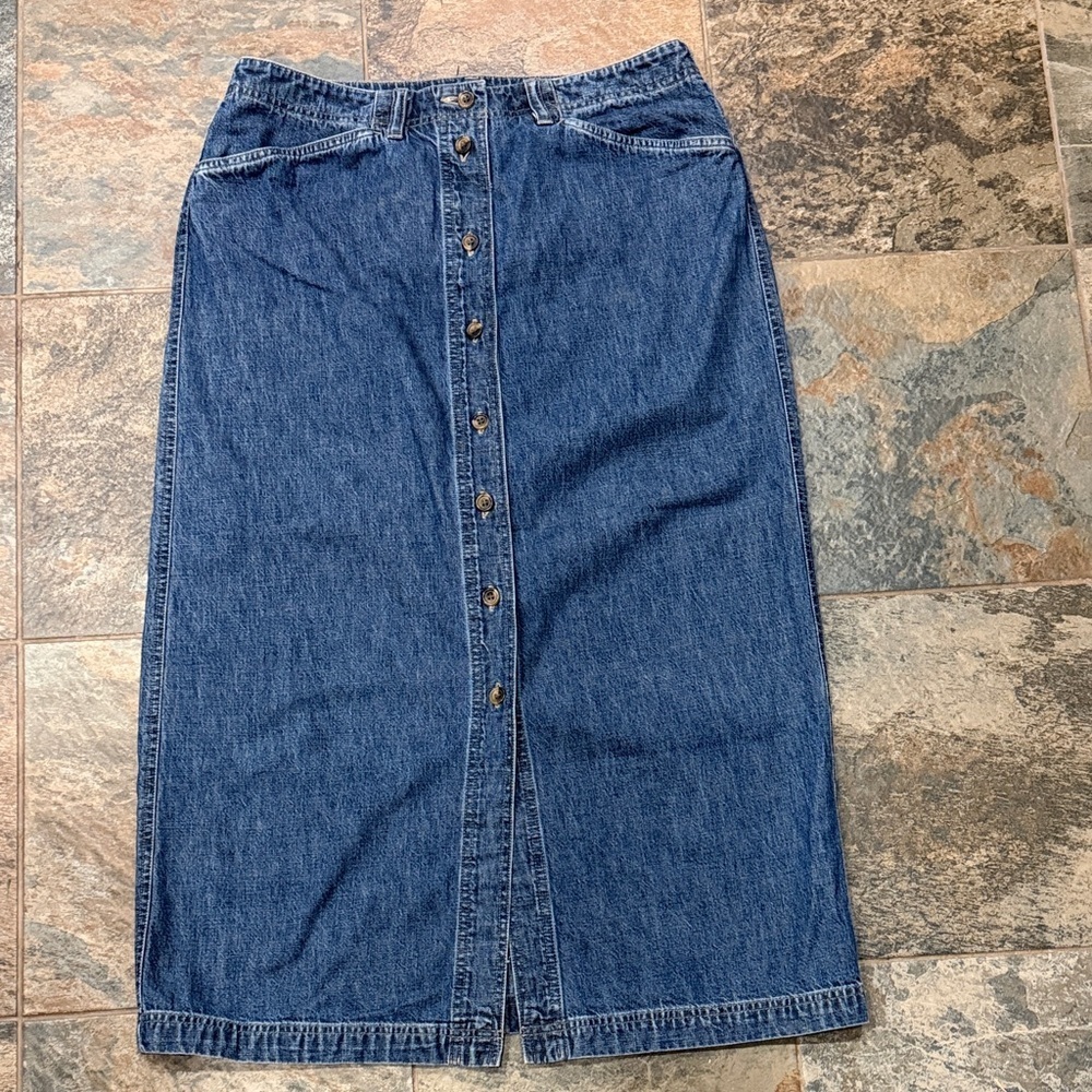 Denim Button-Front Maxi Skirt